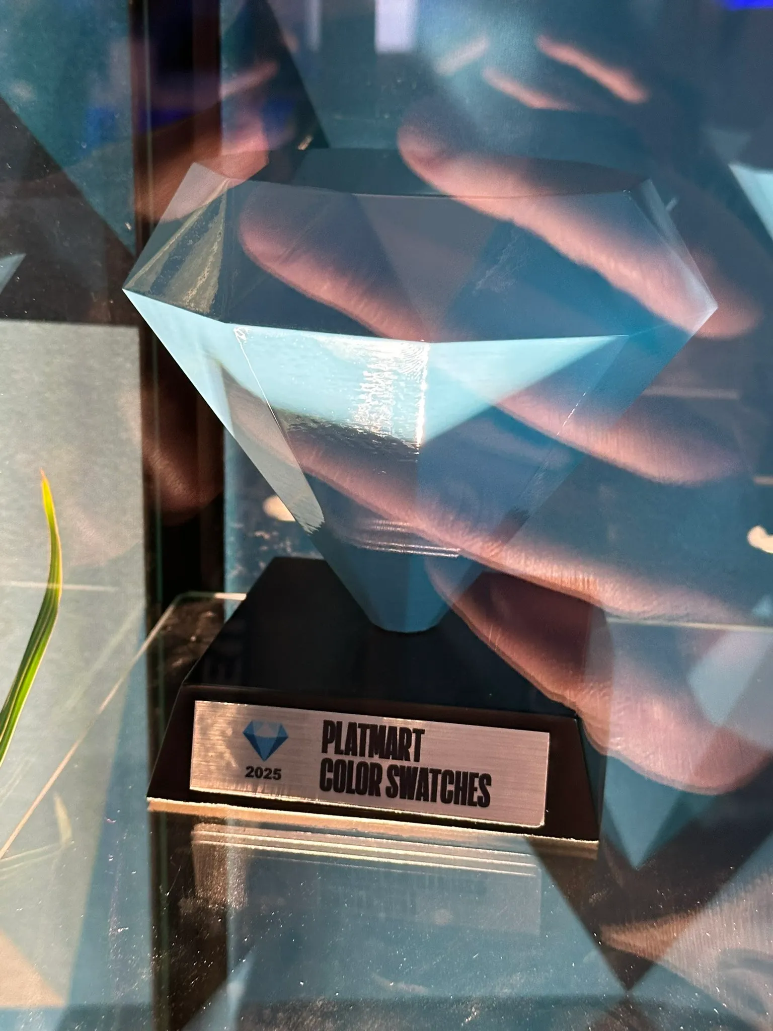 Close-up of the 2025 trophy for Platmart Color Swatches