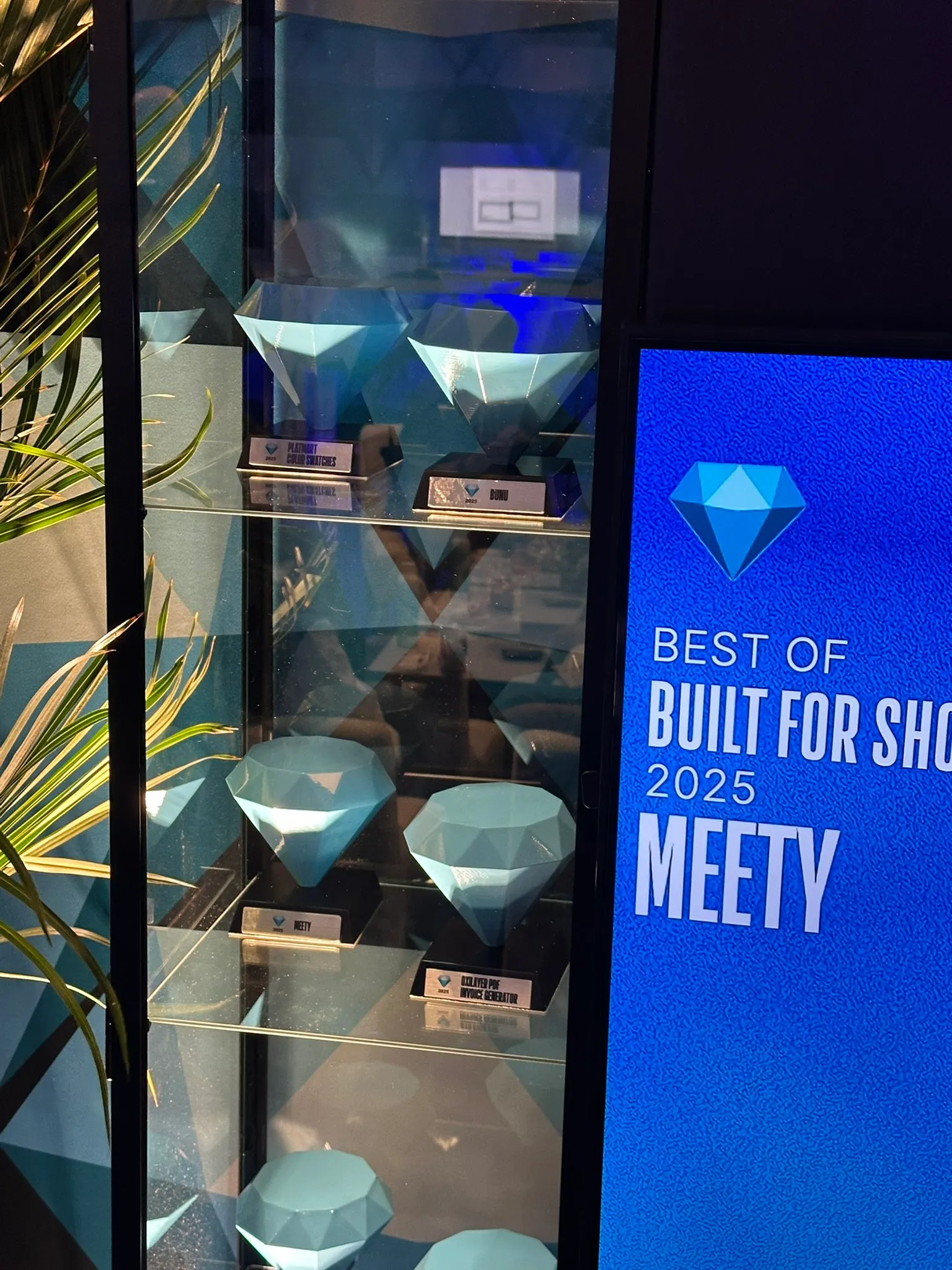 Best of Built for Shopify trophies displayed at Shopify's conference in Toronto