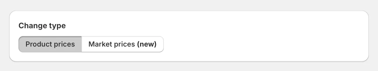 The Change type card with Product prices and Market prices tabs