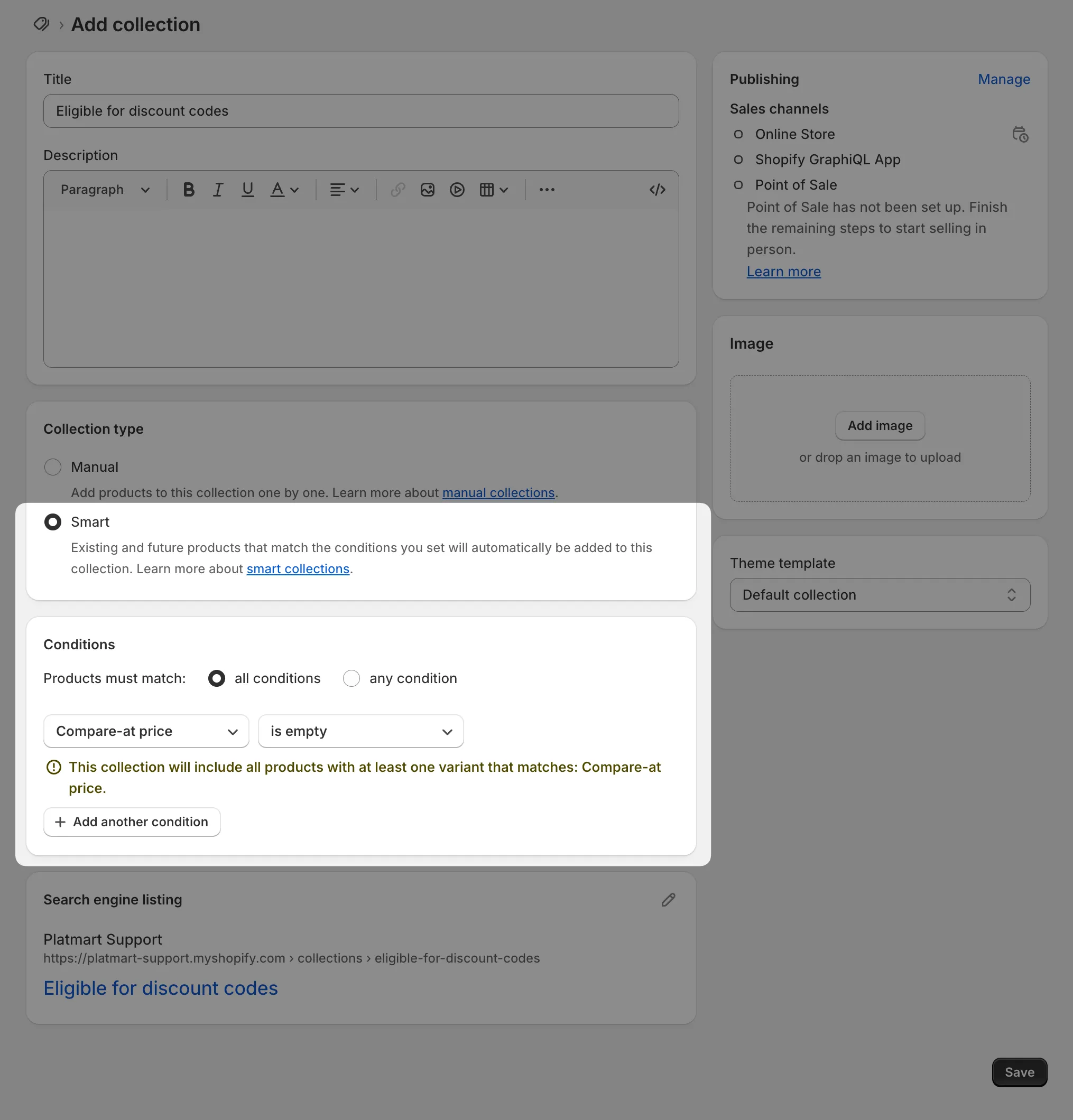 An automated collection with the Compare at price is empty condition