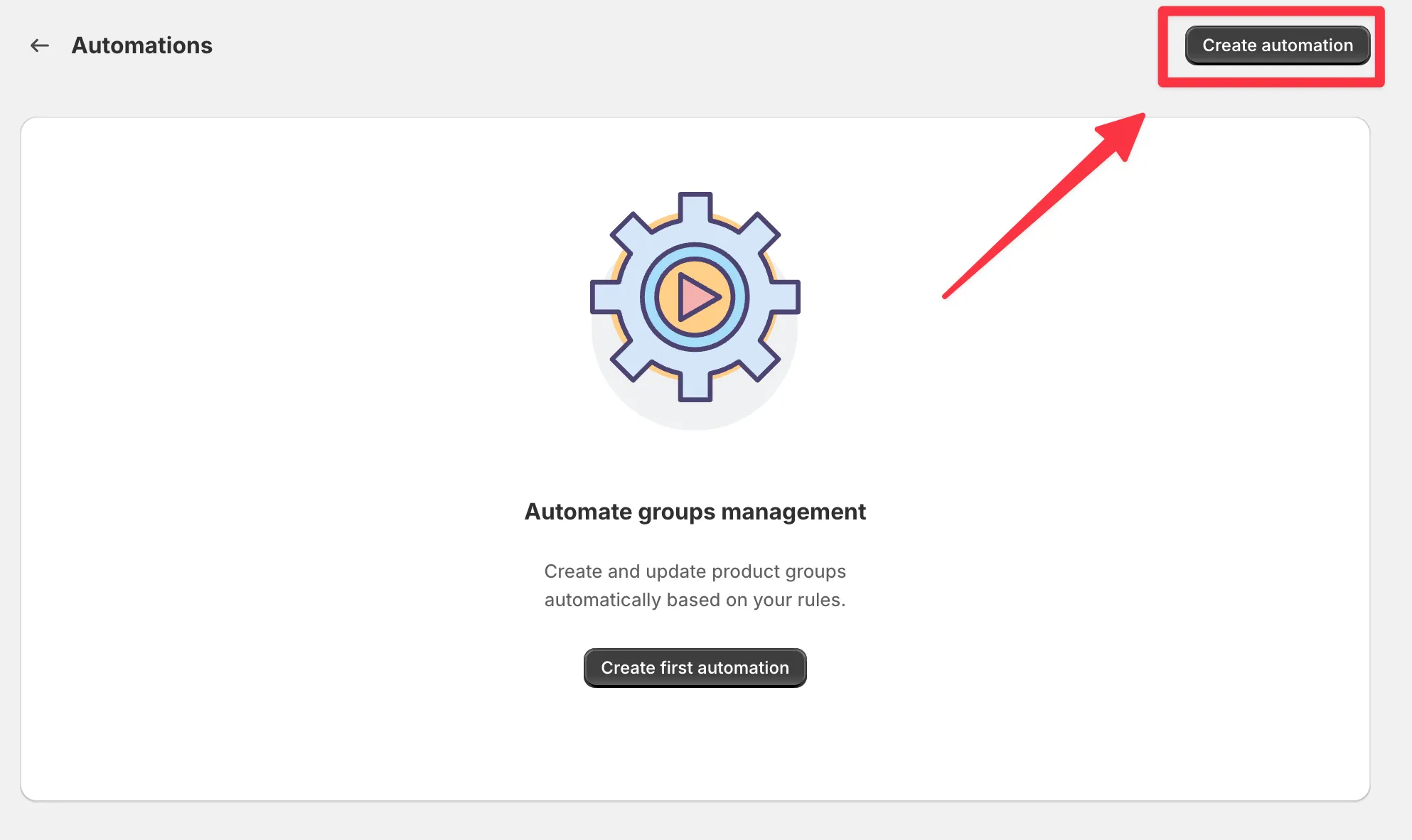The app's Automations page with the Create automation button highlighted.