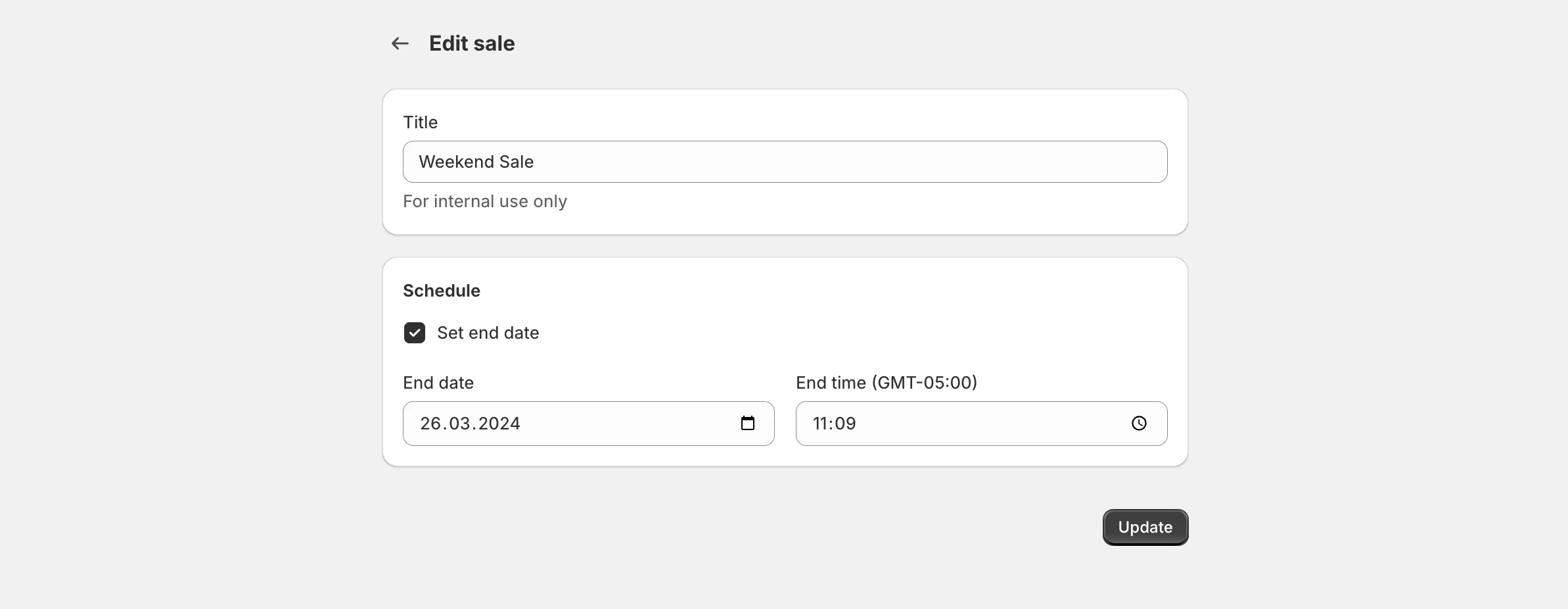 Editing the end date and time of an active sale