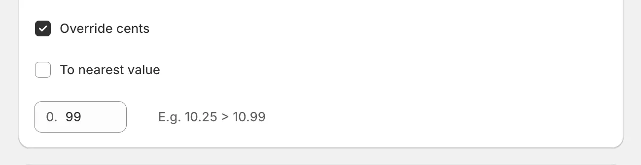 The override cents option with a cent value entered