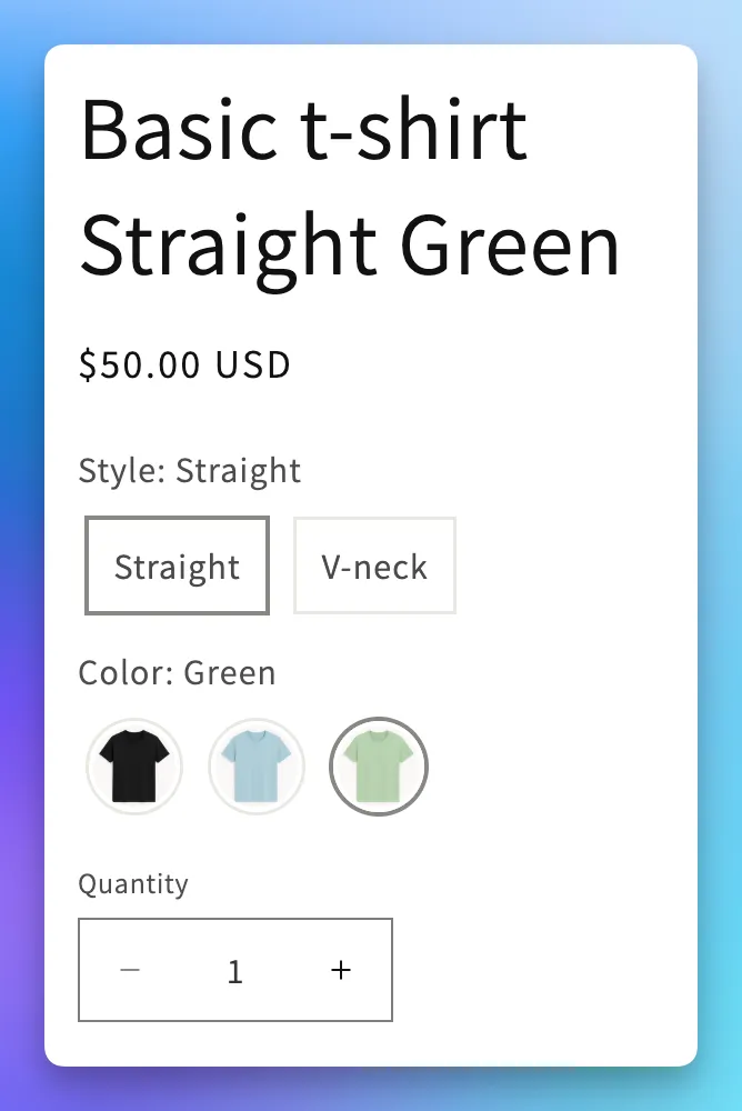 Product page showing Style and Color swatches together