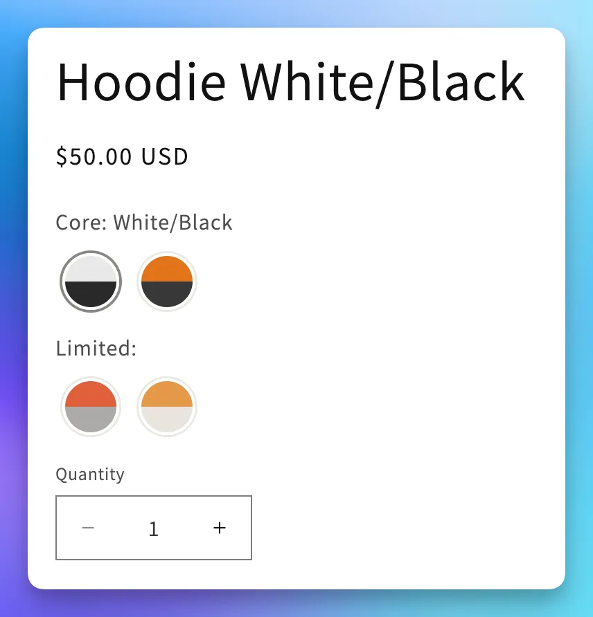 Product page showing linked groups as separate sections