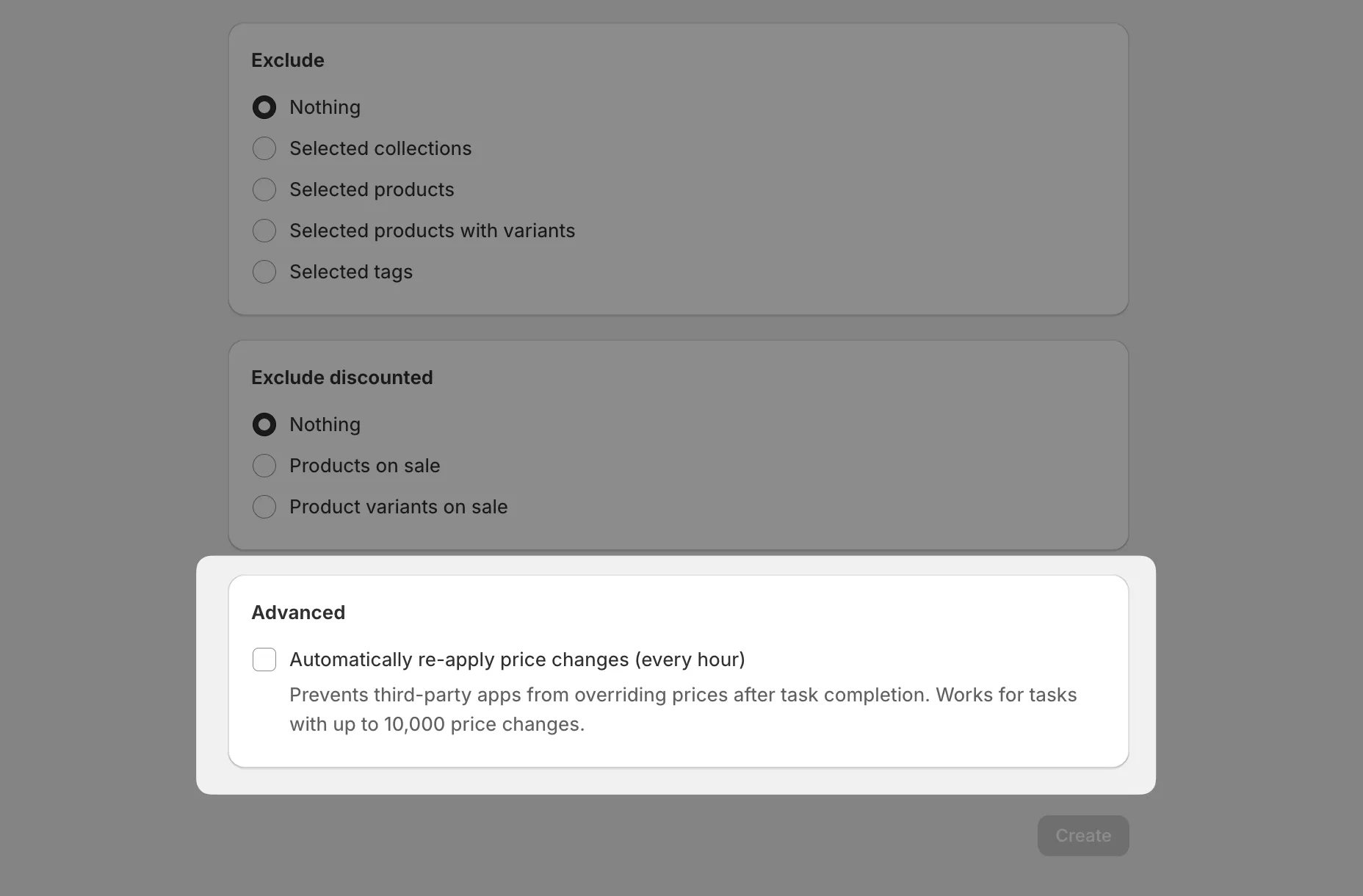 The Advanced card with Automatically re-apply price changes on the task form